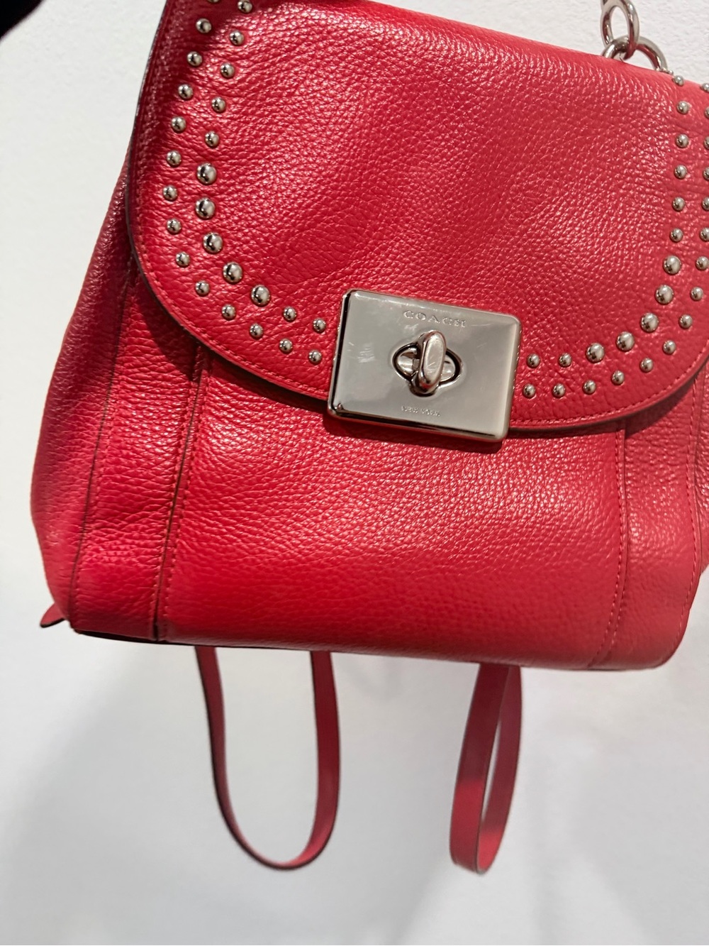 Coach Red Leather Studded Mini Backpack with Silver Hardware - Picture 3 of 3